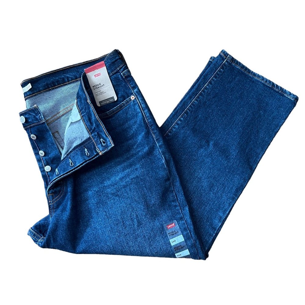 NWT Levi's Wedgie Straight Button Fly Size 24W Cotton Denim Jeans Plus S…